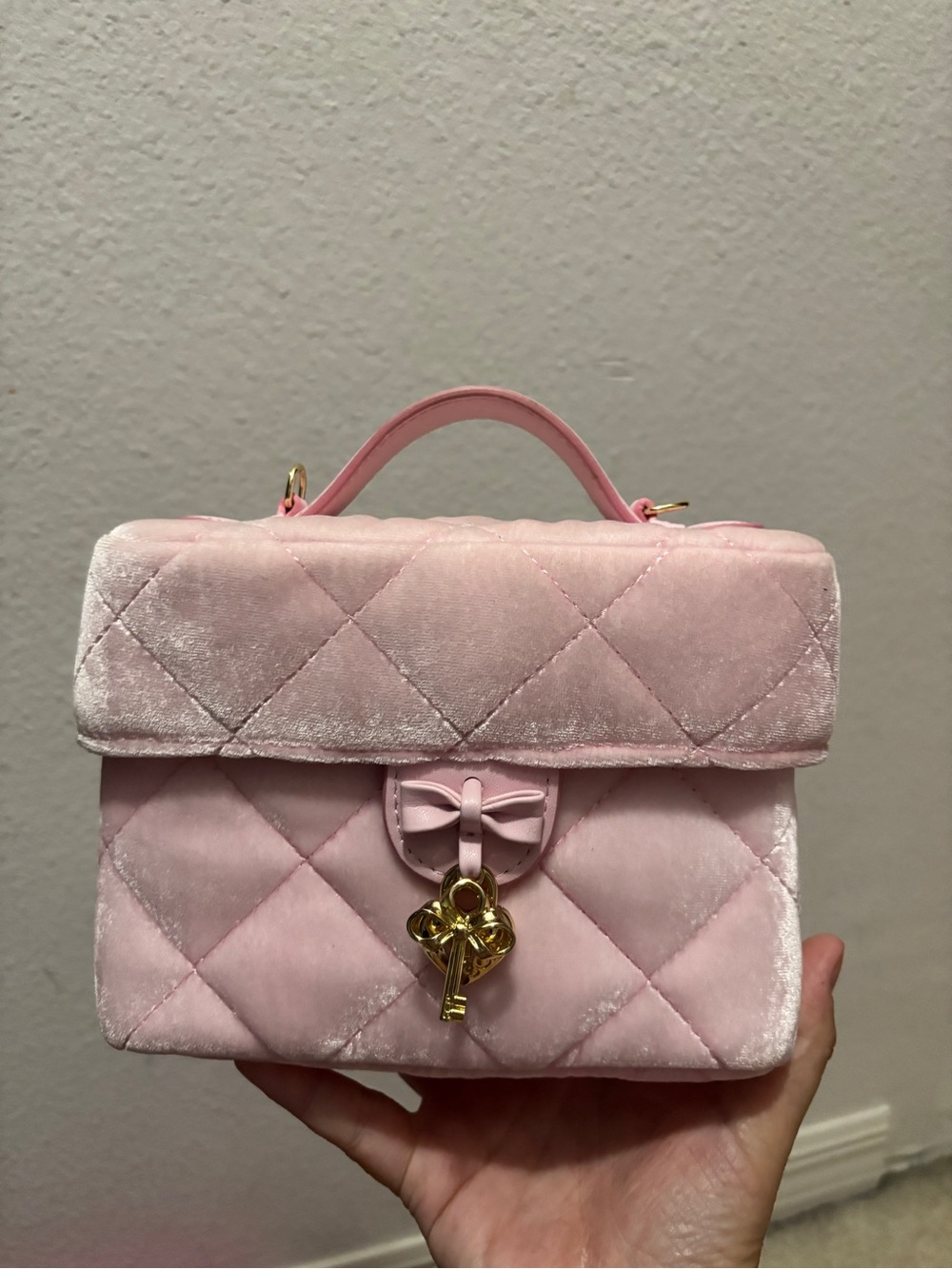Stoney Clover Lane Pink Quilted Velvet Mini Top-Handle Bag with Gold Charm